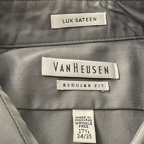 Van Heusen Men Regular Fit Long Sleeve Gray Dress Shirt Lux Sateen 17 1/2 34/35 - Picture 5 of 12